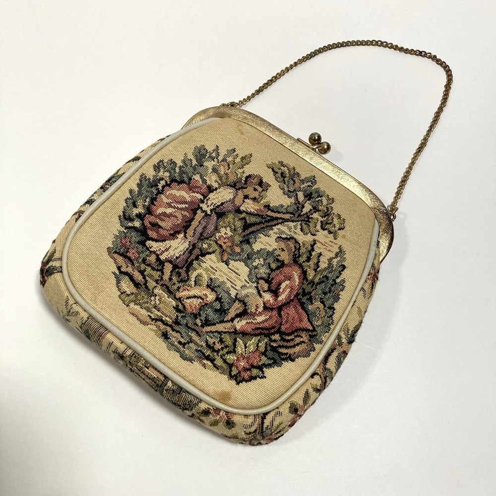VTG 1950s Julius Resnick JR Miami French Tapestry Purse Embroidered Cottagecore